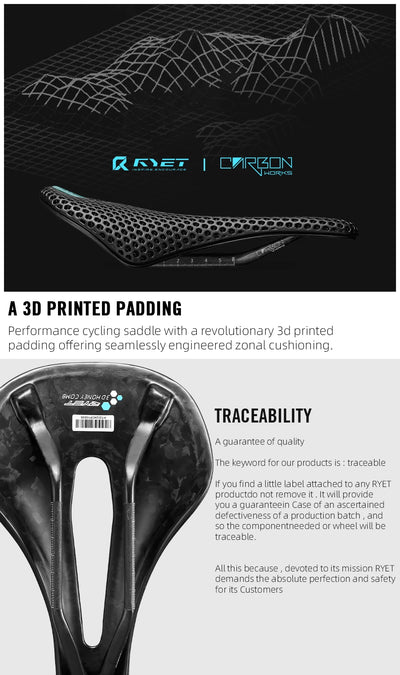 RYET 3D Printed Bike Carbon Saddle 140mm 142mm Super Light Road MTB Racing EVA Saddles Bicycle Seat Cushion Cycling Seating Part