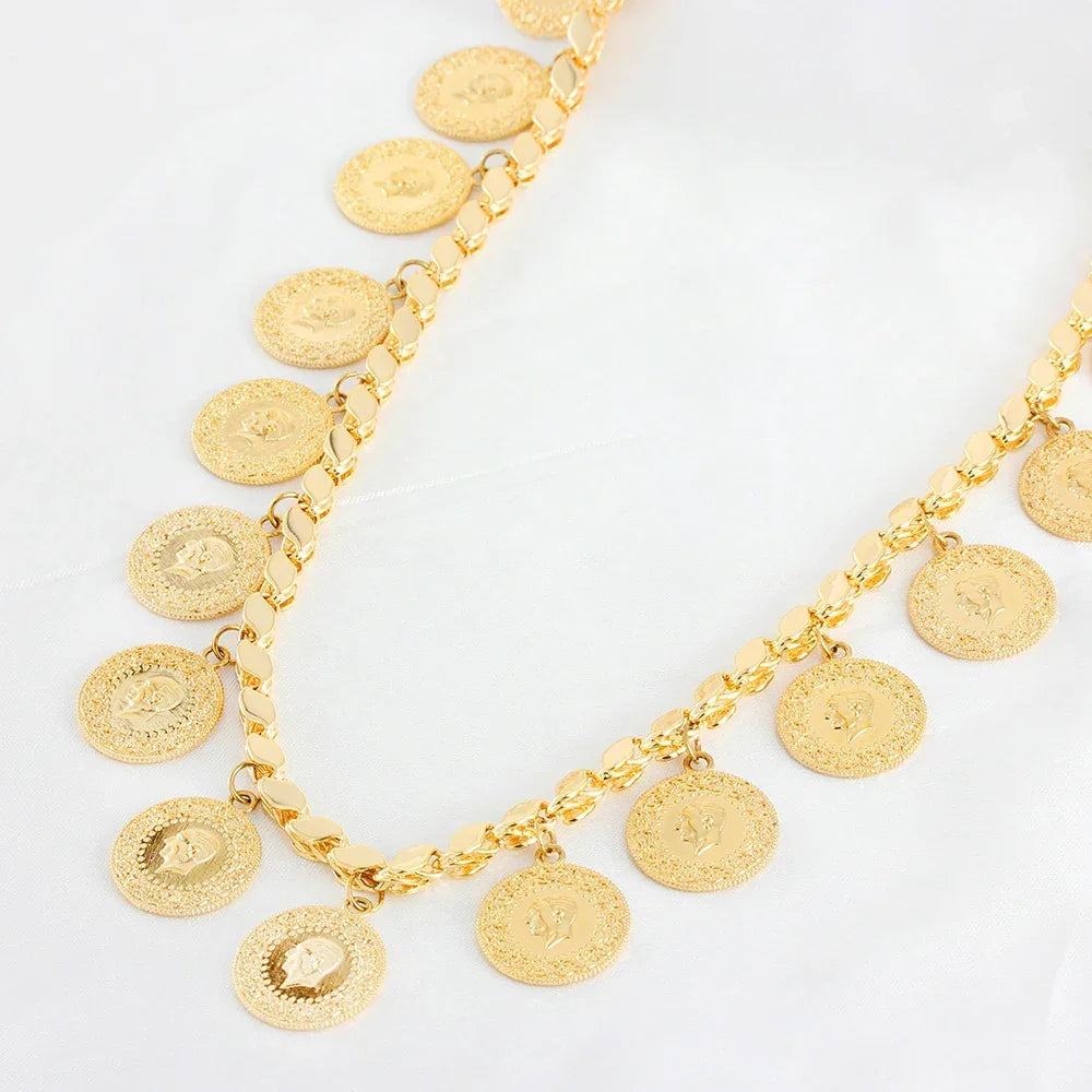 4mm Wide Cuban Chain 60cm Coin Pendant Muslim Necklace Dubai Charm Jewelry Middle East Africa Luxury Necklaces