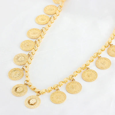 4mm Wide Cuban Chain 60cm Coin Pendant Muslim Necklace Dubai Charm Jewelry Middle East Africa Luxury Necklaces