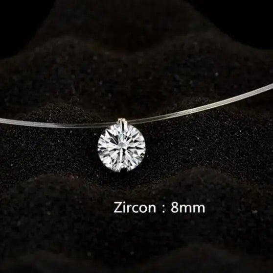 6mm 8mm Moissanite Pendant 925 Silver Solitaire Necklace for Women Invisible Fish Line Chain Jewelry Choker Valentine's Gift