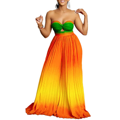 Gradient Color Women Jumpsuits For Summer Sleeveless Bandage Loose Fashion Streetwear Overalls Wide Leg Pants Trousers 2024