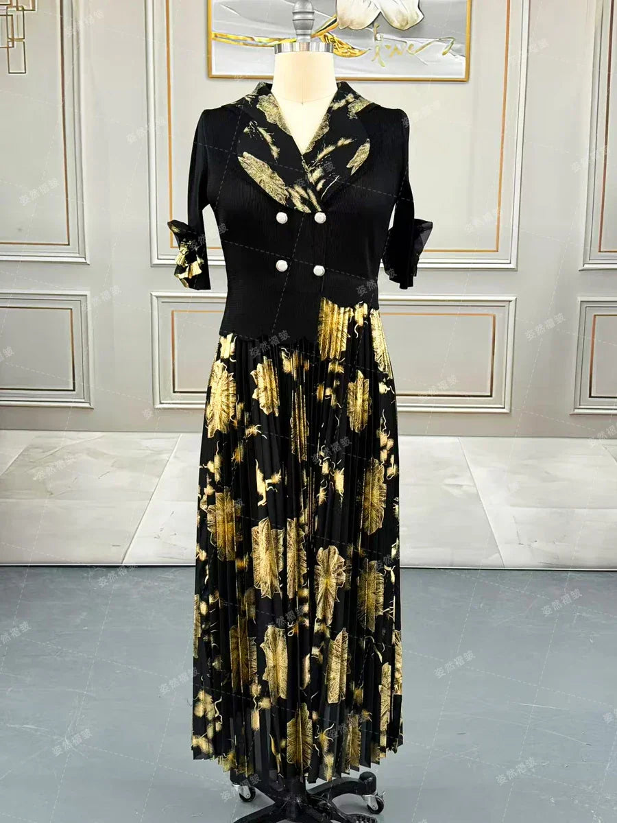 Luxury Women Chic Evening Dresses 2025 Formal Ball Gowns Elegant Party Miyake Pleated Long Sleeve Dress Female Plus Size Clothes