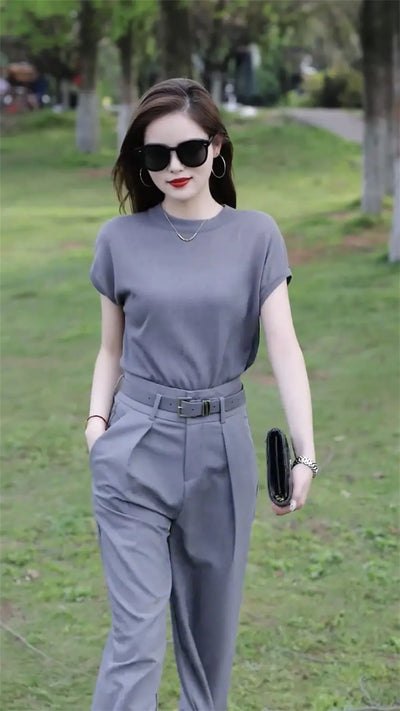 Trousers Woman Wear To Work Summer 2024 Office Professional Wide Leg Top and Pant Sets for Women 2 Pieces Tailor Casual Elegant