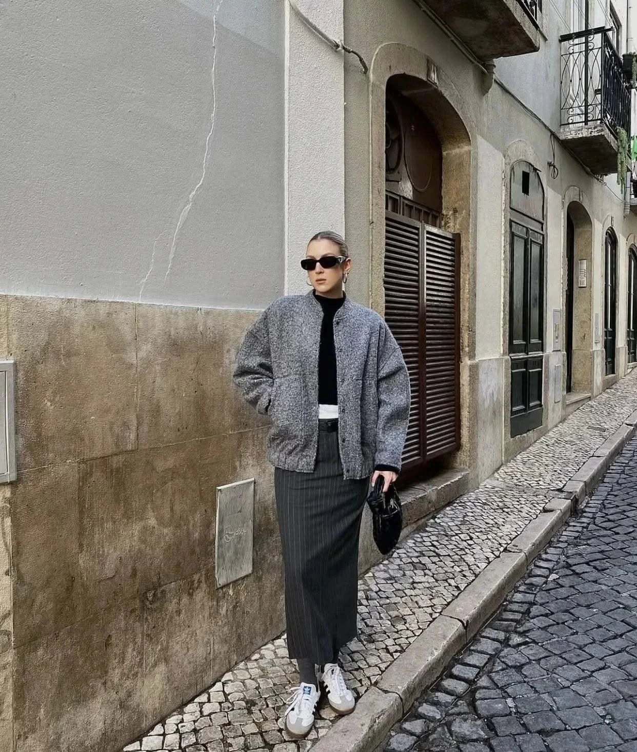 Woman's Oversized Bomber Jacket Autumn New Round Neck Long Sleeve Pocket Hidden Button Loose Jackets Coat Female Outerwear
