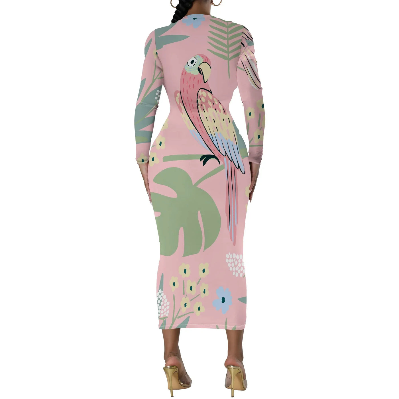 Date Night Dresses for Women Floral Print Crewneck Long Sleeve Stretchy Fitted Bodycon Maxi Dress