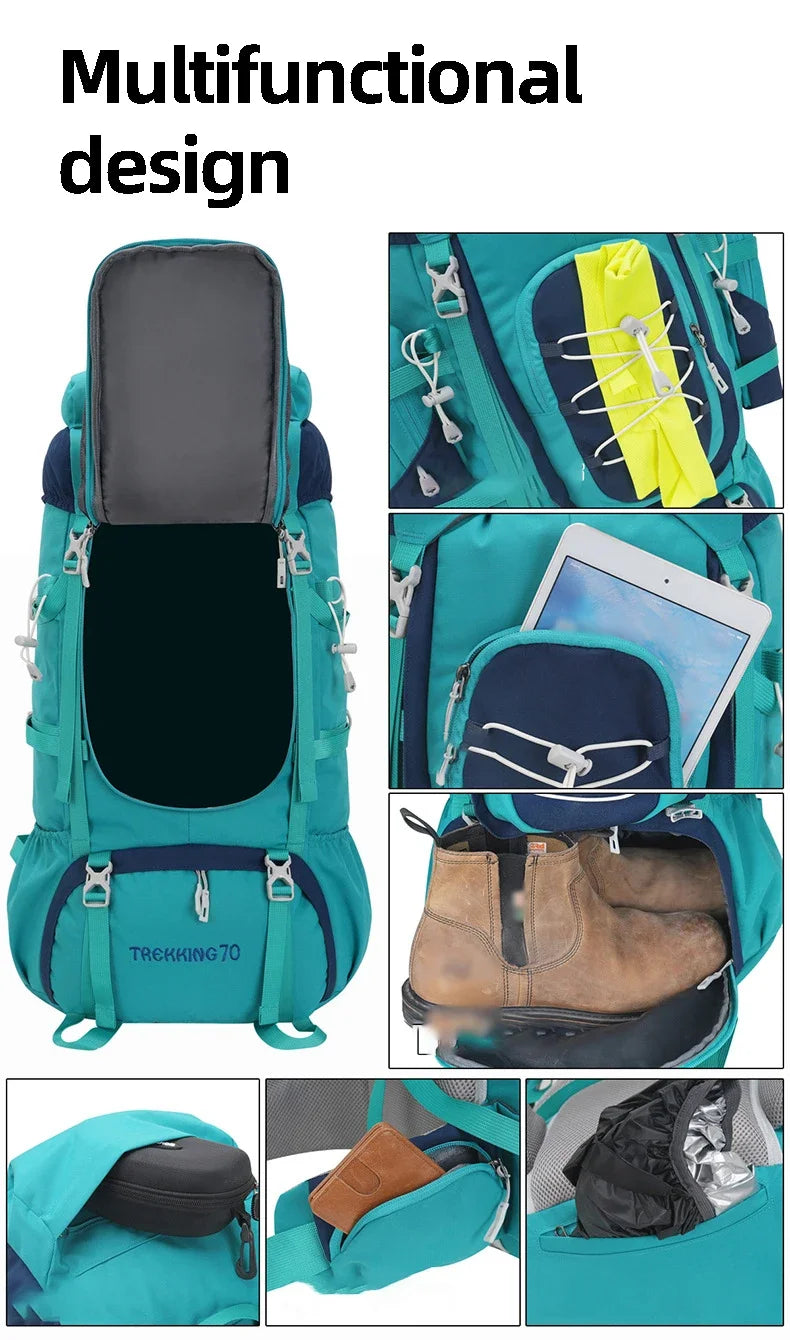 Outdoor Climbing Backpack with Rain Cover Hiking Camping Trekking Outing Bag Large Mountaineering Luggage Sports Rucksack