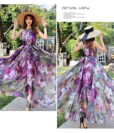 2023 New Floral Summer Sleevelss Suspender Maxi Dress for Women Sexy Backless Beach Purple Boho Robe Femme Sundress Dress Photo