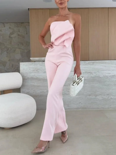 Women's Jumpsuits 2025 New in Summer Fashion Casual Office Lady Solid Color Tight Low Back High-waisted Wide-leg Jumpsuit