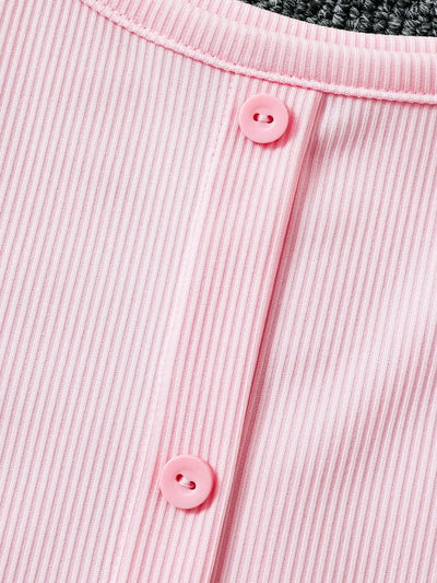 Women's pink knitted dress: slim ribbed fabric, elegant front button design, suitable for spring and summer