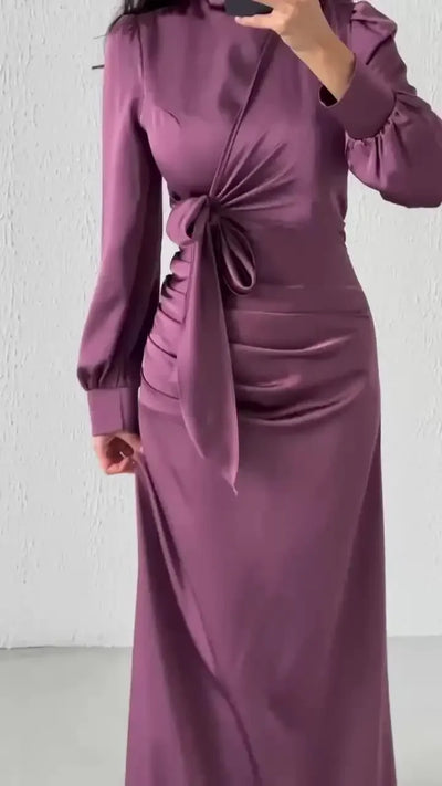 Dresses for Women 2024 Autumn Elegant Fashion Temperament Commuting Long Sleeves Round Neck Skinny Satin Party Evening Dress