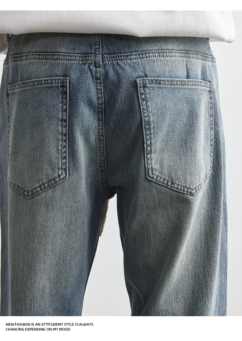 Men's Japanese Retro Jeans 2025 Summer New Fashion Personality Straight Elastic Waist Straight Jeans Loose Casual Jeans Pants