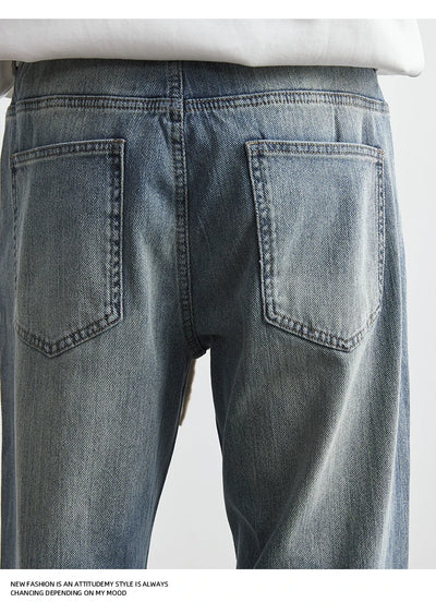 Men's Japanese Retro Jeans 2025 Summer New Fashion Personality Straight Elastic Waist Straight Jeans Loose Casual Jeans Pants