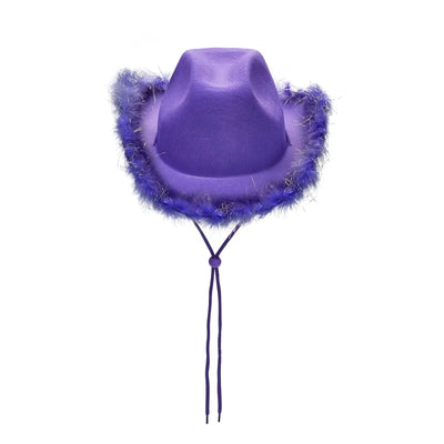 Women's Cowboy Hat, Adult Solid Color Furry Trim Wide Brim Hat Female Cap for Dating Party
