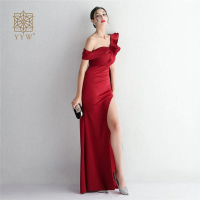 Long Wedding Godmother Dress Evening Woman Party Stain Dresses Burgundy Sexy Mermaid Maxi Ball Gown Luxury Dress Birthday Gown