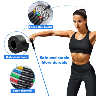 Resistance Elastic Bands Exercise Strength Training Fitness Bands with Door Anchor Handles Legs Ankle Straps for Home Workouts