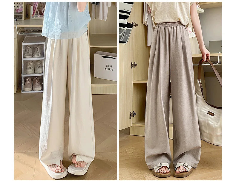 Women Wide leg Pants Spring Summer Elastic Waist Stright Long Loose pants Casual Female Solid Soft Pants Trousers