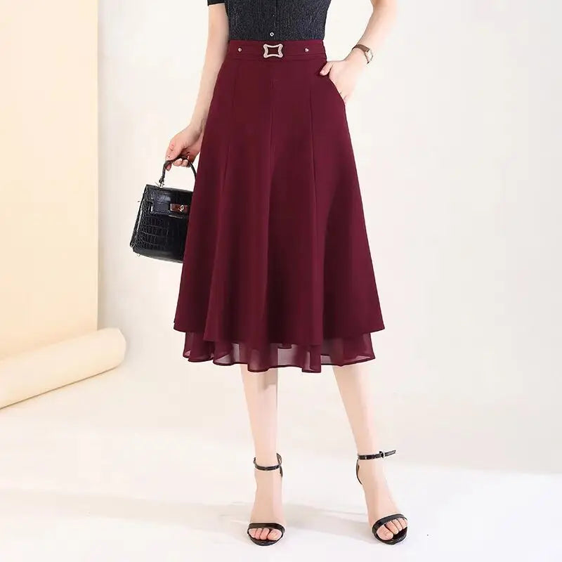 A-line Drooping Skirt for Women New High-waisted Slim Mid-length Mesh Spliced pleated Skirt Umbrella Skirt