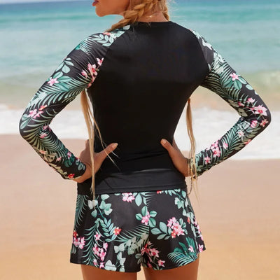 Women's Swimsuit Tankini Set Female Long Sleeves Swimwear 2025 Surfing Sports Pool Beachwear Two-Piece Bathing Suits With Shorts