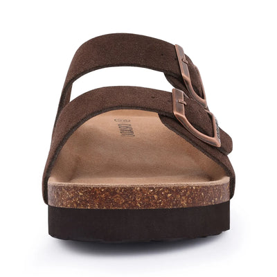Kidmi New Men Sandals Men Double Buckle Sandals Cork Suede Men Slippers Outdoor Beach Slide Sandals Casual Soft Nonslip Sandals