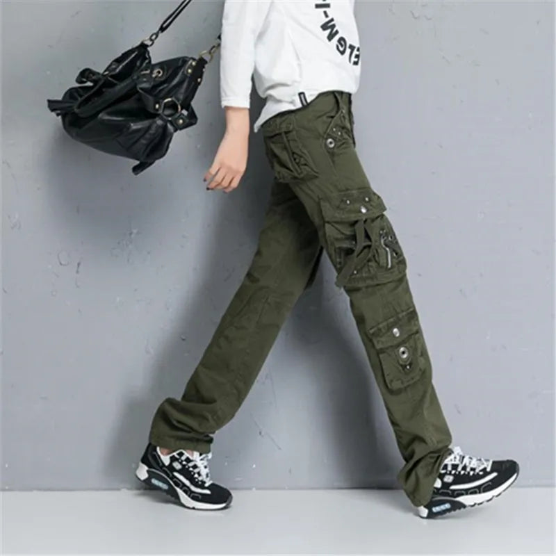 Women Cargo Pants Camouflage Overalls Multi-pockets Oversize Climbing Hiking Outdoor Travelling Army Green Sports Trousers 6XL