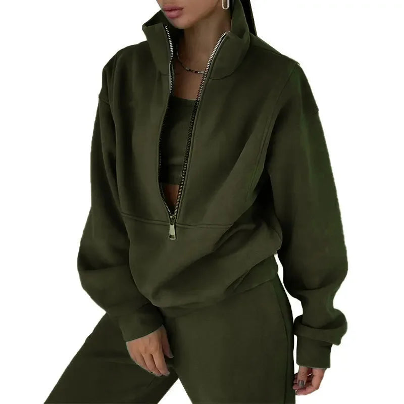 Autumn Winter Women Tracksuits Two Piece Outfits Fleece Lined Zipper Sweatshirt High Waist Pants Sets Female Sport Suits 2024