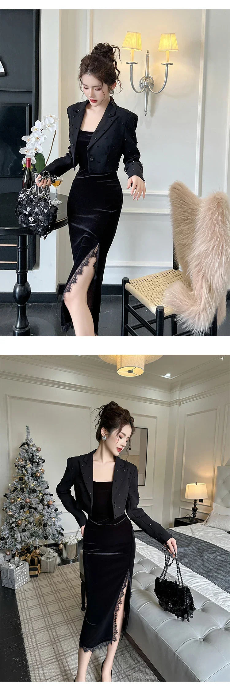 Fashion Chic Women's Blazer Office Lady Bright Black Long Sleeve Short Casual Party Coat Ladies Outerwear Stylish Cropped Tops