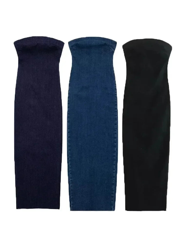 Off Shoulder Denim Dress Woman Blue Corset Long Dress Women Midi Bodycon Dresses For Women 2025 Elegant Party Dresses