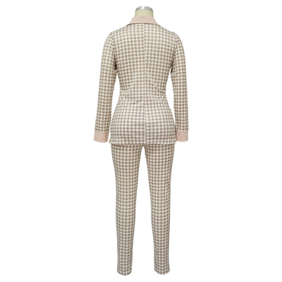 Women Two Piece Sets Outfits Elegant Tweed Slim Long Trousers Short Coat Tops Lady Clothes Formal Business Office Work Suits
