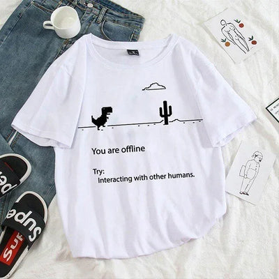 Summer Casual Women T-shirts Ulzzang Streetwear Kawaii Cartoon Dinosaur Print Tshirt Korean Style Tops Harajuku Short