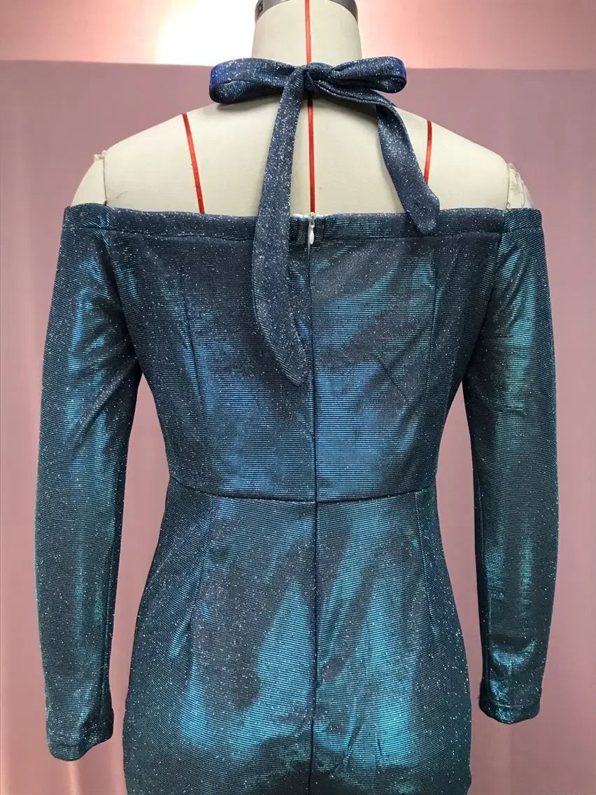 Jumpsuit for Women 2024 Spring Double Sided Sequin Large Skirt with A Bra V-Neck Long Jumpsuits Office Long Pant Swing Jumpsuit