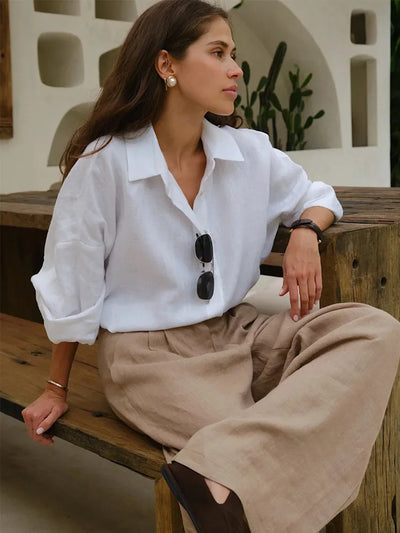 Fashion Loose Blouses Spring Urban Women's Linen Shirt Long Sleeve Turn Down Collar Top Vintage Cotton Linen Shirts for Women