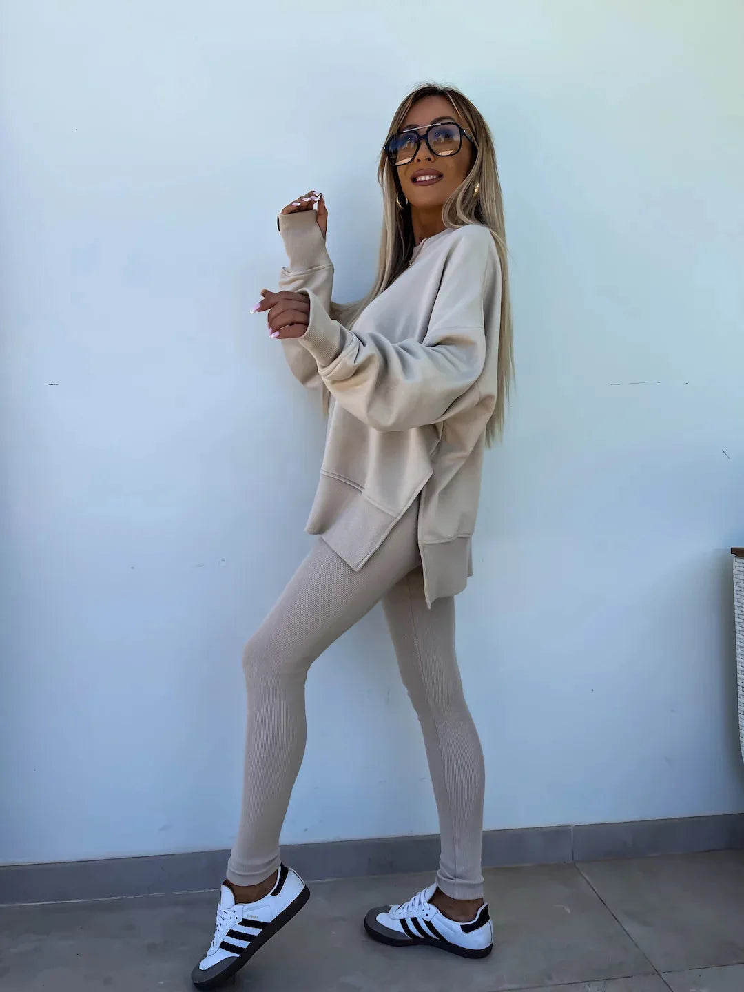 Lounge Sets for Women Two Piece Travel Outfits Sweatsuits Autumn Winter Fashion 2024 Trendy Loose Oversized Tee Tight Trousers