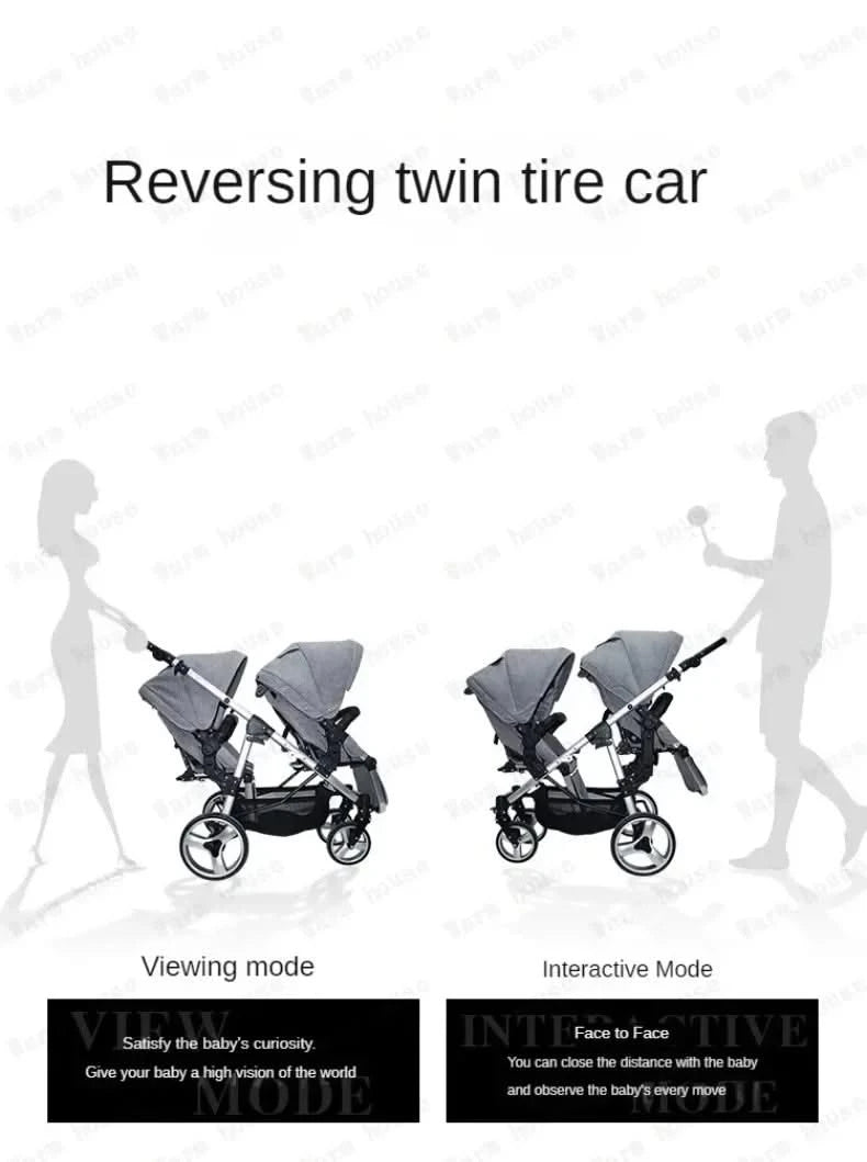 Twin Baby Stroller  Foldable, Two-way  Multifunctional Twin Baby Stroller,High View Baby Stroller Adjustable Armrests