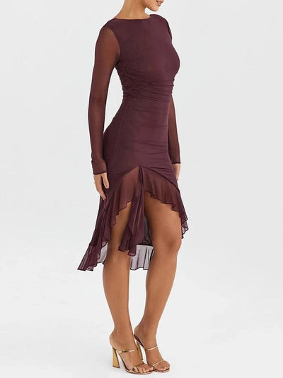 Ruffle Ruched Midi Dress For Women