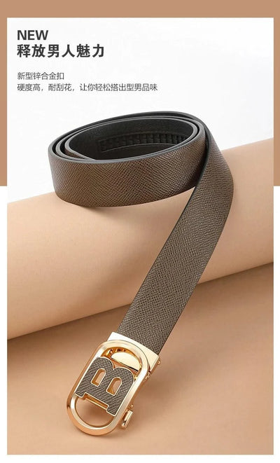 Men's Automatic Split Leather Buckle Belt | Versatile, Business, Casual Pants Belt | Middle-aged and Young Men