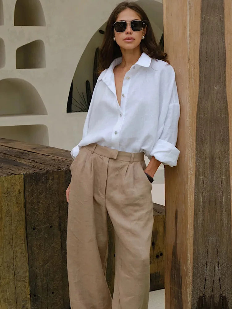 Fashion Loose Blouses Spring Urban Women's Linen Shirt Long Sleeve Turn Down Collar Top Vintage Cotton Linen Shirts for Women