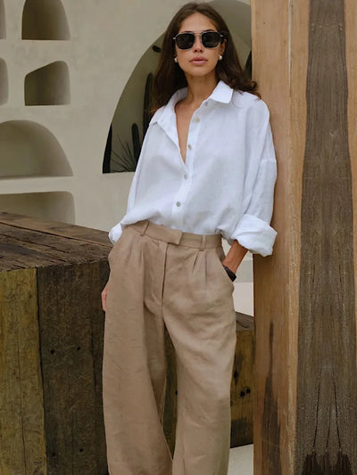 Fashion Loose Blouses Spring Urban Women's Linen Shirt Long Sleeve Turn Down Collar Top Vintage Cotton Linen Shirts for Women