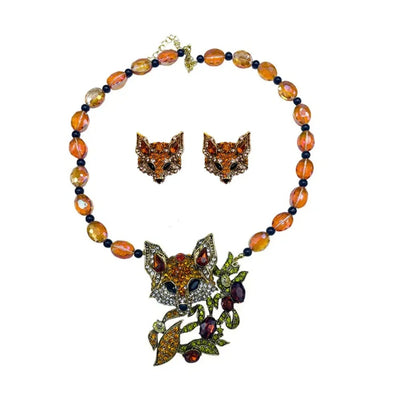 Luxury Crystal Cat Necklace Earrings Exaggerated Beaded Rhinestones Pendant Necklace Accessories Neck Jewelry