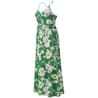 Floral Dress Women's Summer Dress Sexy Backless V-neck Suspender Long Dress