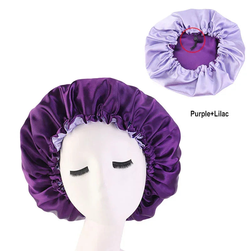 Hair Satin Bonnet For Sleeping Cap Silk Bonnet Bonnet Femme Women Night Sleep Cap Head Cover Flower Elastic Band Solid