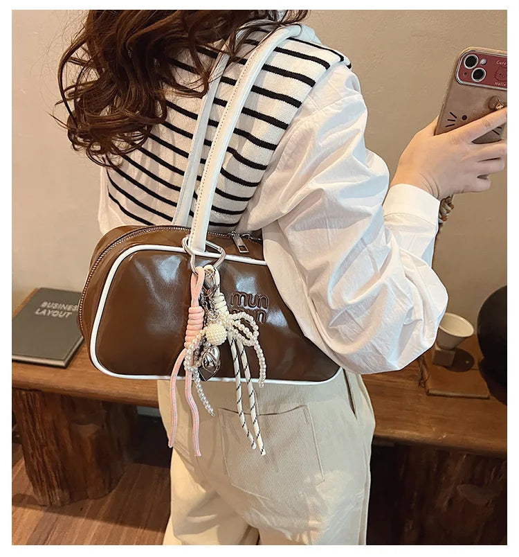 Designer Bowling Tote Women's Oversized Shoulder Bag, High-Capacity Office Handbag, Fashionable Minimalist Crossbody Purse