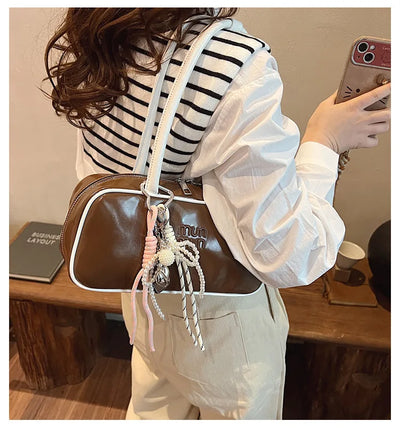 Designer Bowling Tote Women's Oversized Shoulder Bag, High-Capacity Office Handbag, Fashionable Minimalist Crossbody Purse