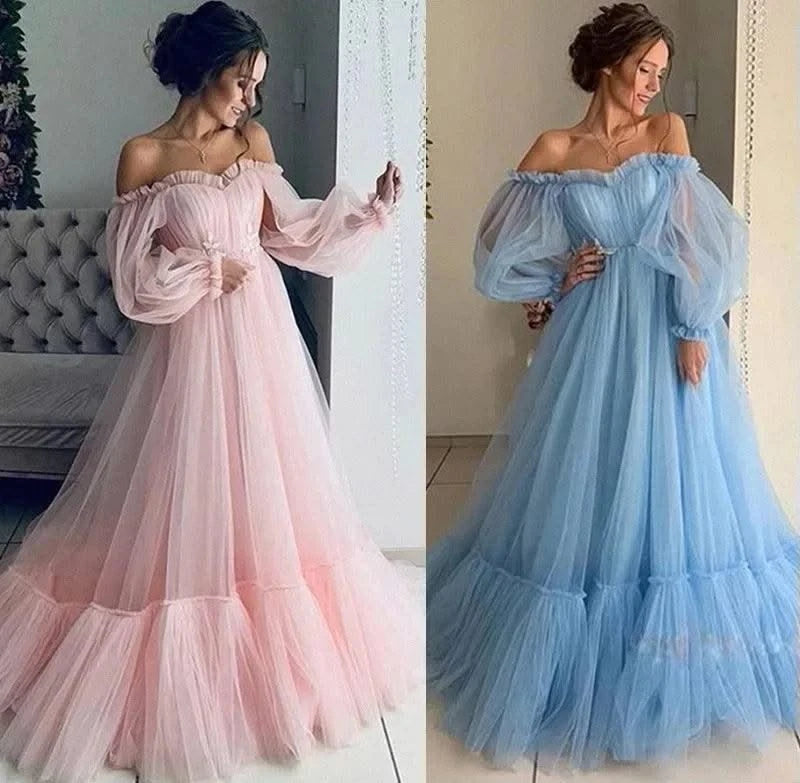 Women Dress Off Shoulder Wedding Sexy Backless High Waist Evening Long Dresses Full Sleeve A Line Gown Vestidos Elegant 2024