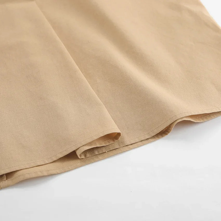 Cotton Linen Solid Color Spaghetti Strap Dresses Women Fashion Leace-up V-neck Backless Beach Vacation Long Dress Female New