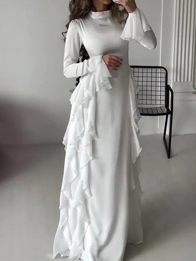 Muslim Women Flare Sleeve Evening Dress Jalabiya Eid Ramadan Arab Long Robe Dubai Ruffle Vestidos Largos Party Dresses Abayas