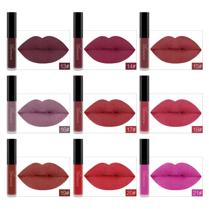 NICEFACE 34 Color Lip Gloss Waterproof Nude Matte Liquid Lipstick Moisturizing Long Lasting Lipgloss Lip Makeup Beauty Cosmetics