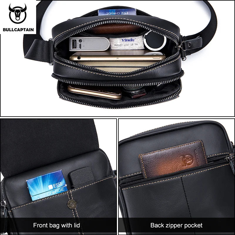 BULLCAPTAIN-Men's Leather Shoulder Bag Brand Casual Men's Bags Small Mini Multifunctional Crossbody Bag's D07