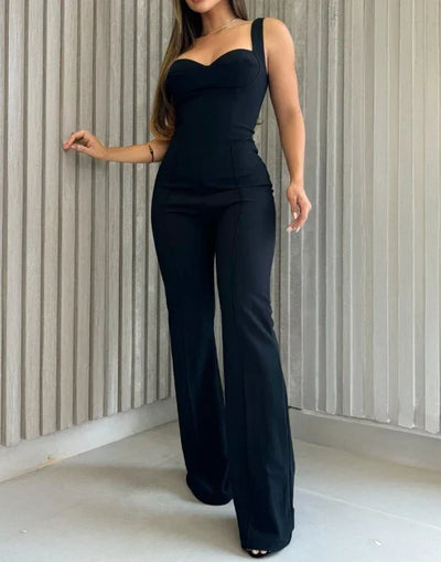 Women's Jumpsuit Sexy Elegant Street Trendy Summer Solid Color Sweatheart Neck Thick Strap Backless Lace-up Skinny Jumpsuit