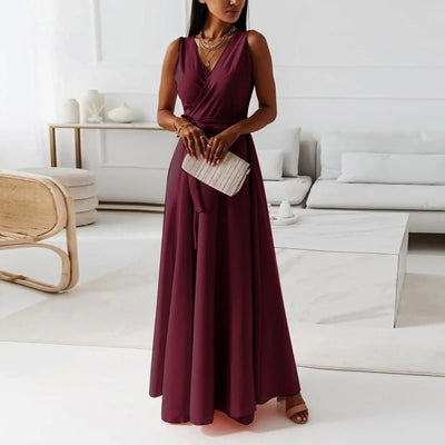 Women's Elegant Solid long dresses Casual Sleeveless High Waist Sexy Evening Formal dresses Fit And Flare Dresses For Women