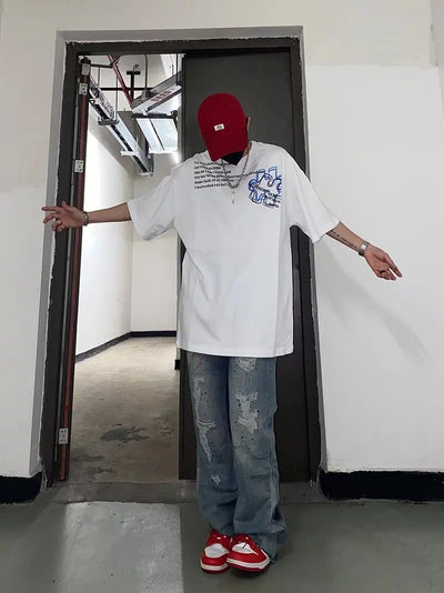 2023 Kanye Y2K Streetwear Baggy Ripped Jeans Pants Men Designer Clothes Washed Blue Straight Hip Hop Denim Trousers Ropa Hombre